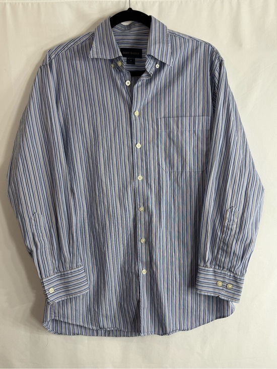 Scott Barber Other - Scott Barber Men’s Blue Brown Striped Cotton Button Down Dress Shirt, Size M